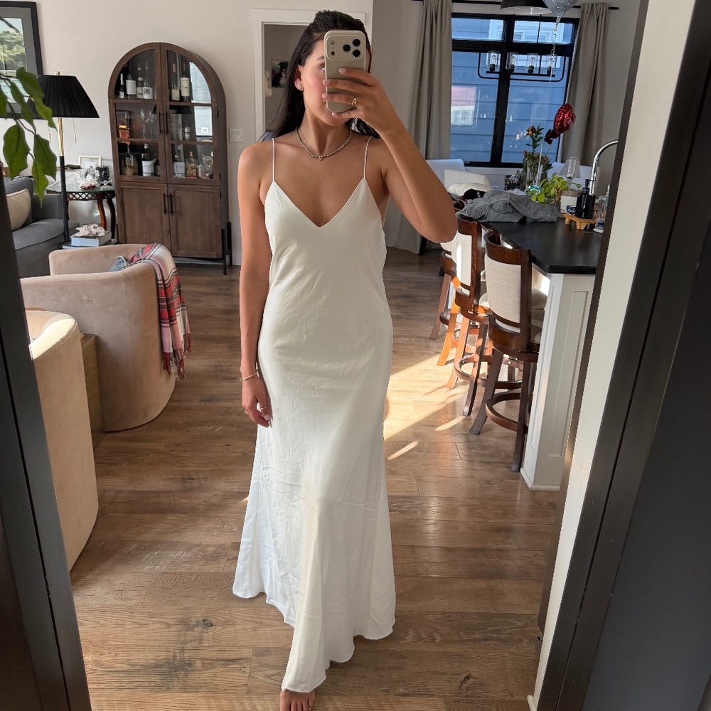 MJ x Lé Rose Stories White Maxi Slip Dress Size XS Bridal Minimalist Luxury